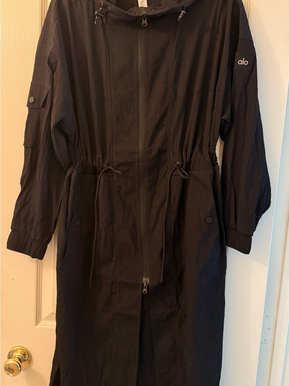 ALO Yoga Black Long Hooded Trench Anorak